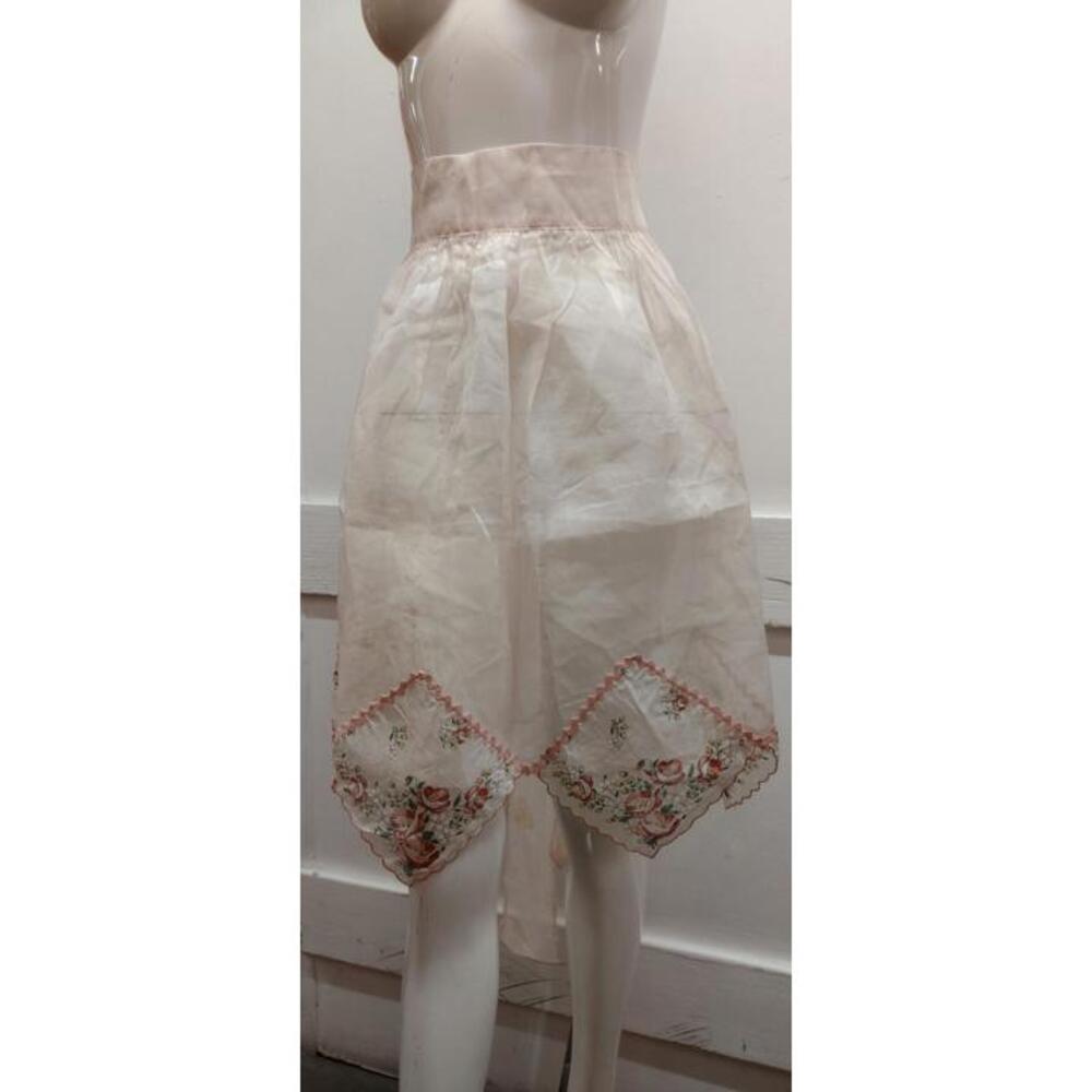 40s 50s Silk Organza Apron Mother Daughter Set Light Pink Red Roses Handkerchief - Picture 3 of 16